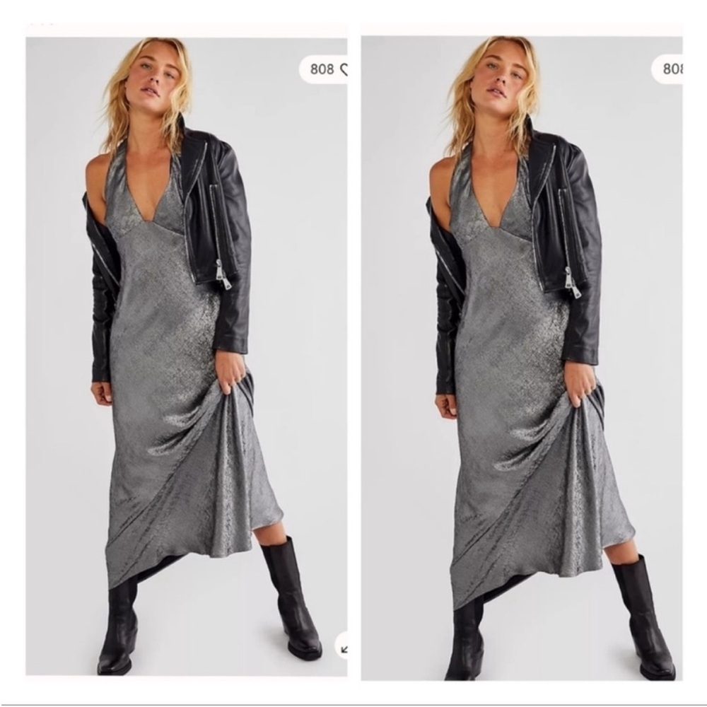 Free People Ella Dress size‎ 2 dark Gray silver Halter Dress - Picture 1 of 15